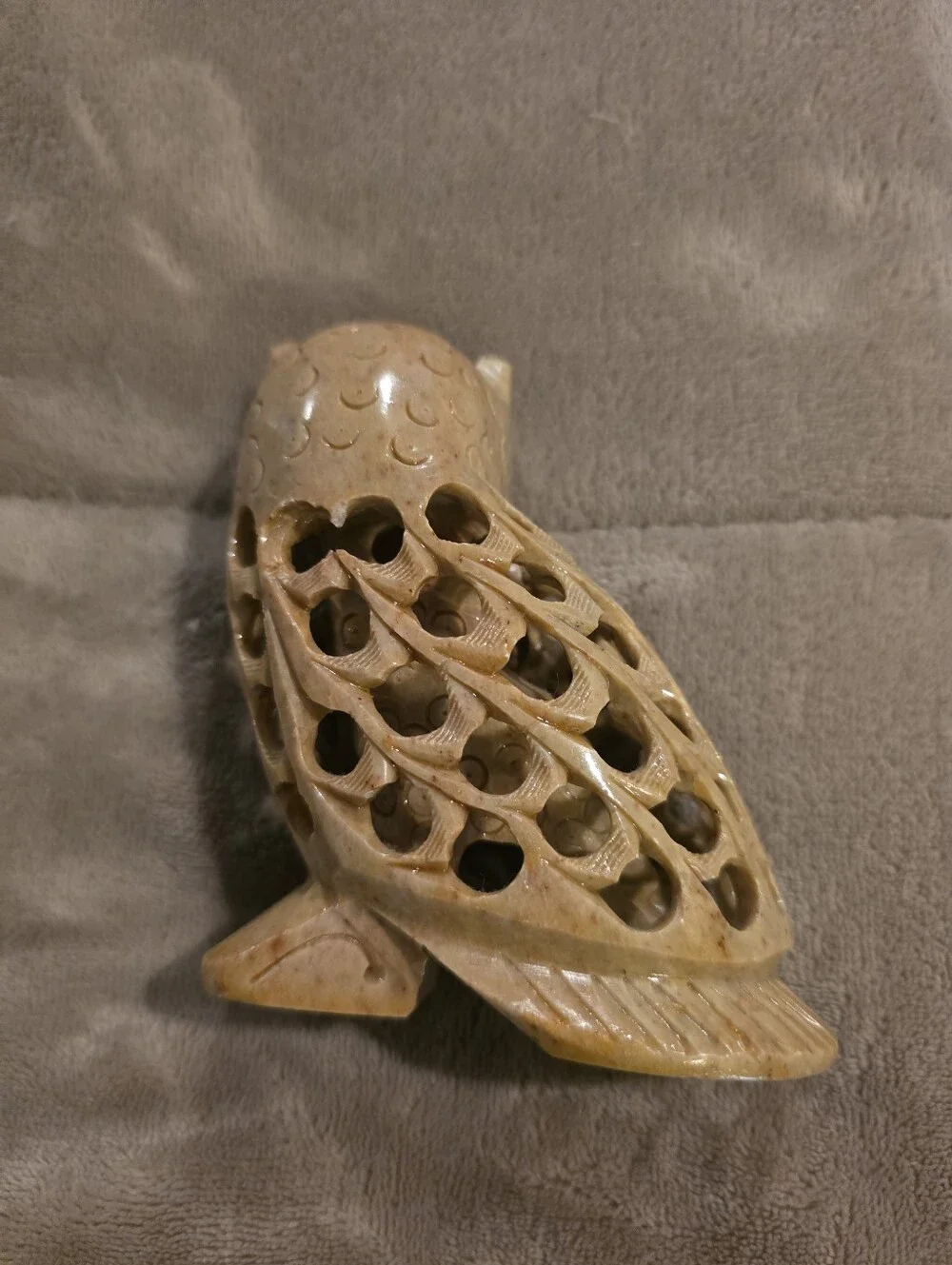 Hand Carved Owl Figurine - Honey Brown Stone